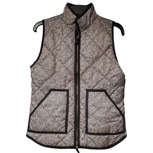J.‎ Crew Womens Excursion Quilted Puffer Vest Size XS Herringbone Black Cream